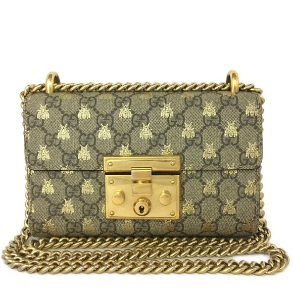 GUCCI Guccissima Padlock Small Bee GG Logo Supreme Chain Shoulder Bag 693-052625 - Picture 1 of 11
